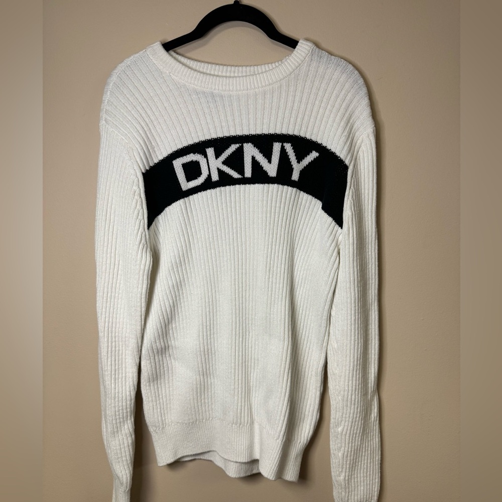 DKNY White Cardigan with Black Logo
